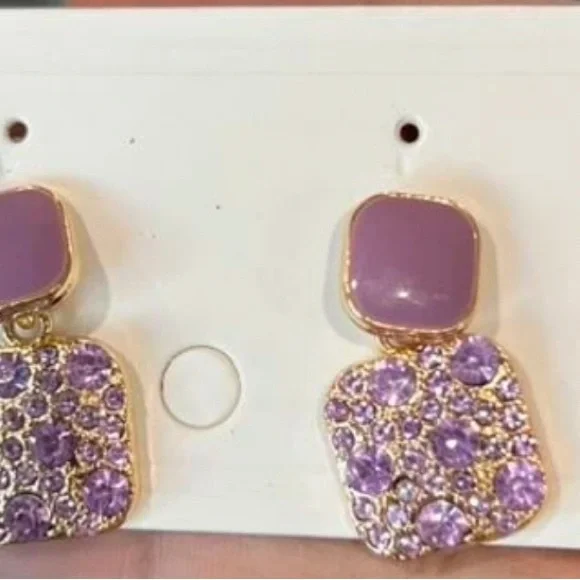 Elegant Gold and Purple Crystal Earrings - Picture 9 of 9